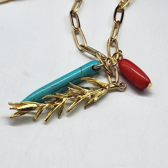 Johnny Was Jewelry 14 kt Gold plated Necklace Natural Blue Stone Red Coral - Picture 5 of 14